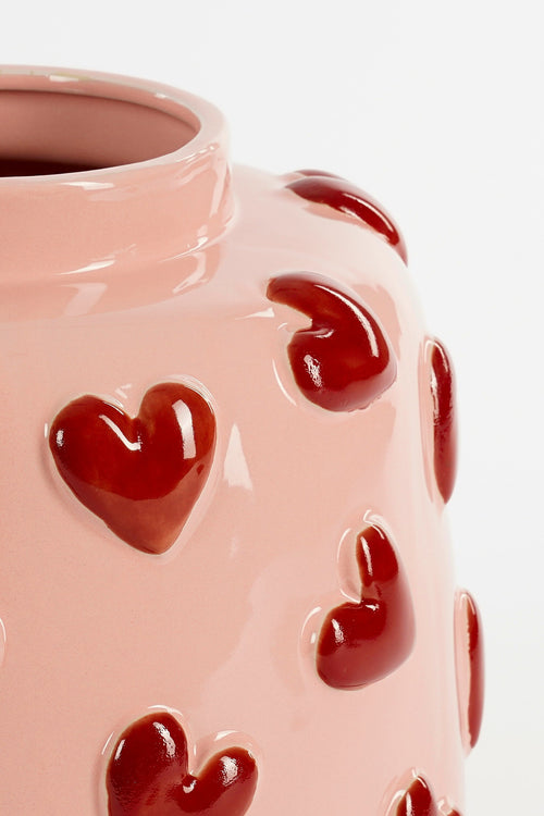 Mica Decorations  Hearts Vaas - H28 x Ø29 cm - Keramiek - Roze, Rood
