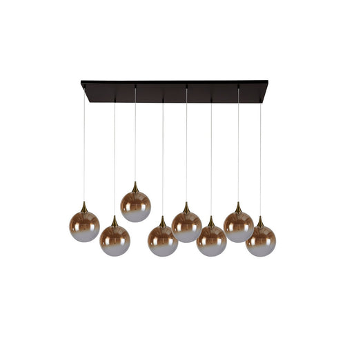 Searchlight Alchemy 8-lichts LED-balkplafondlamp, zwart metaal en amberkleurig glas