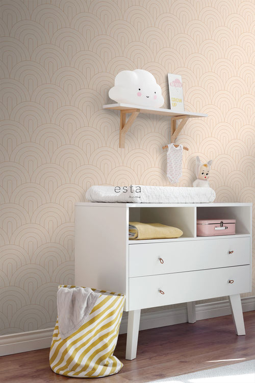 ESTAhome behang art deco bogen licht perzikroze en roségoud - 53 cm x 10.05 m - 139216