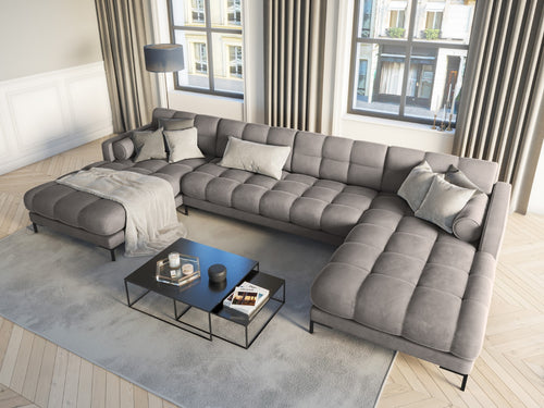 Cosmopolitan Design Panoramische bank Bali 7-zits, flueel, lichtgrijs - 185x383x75cm