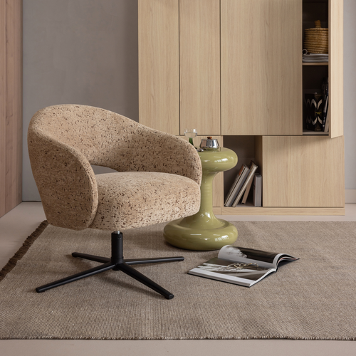 WOOOD draaifauteuil Pico - Wollig Structuur - Zand - 74x71x69