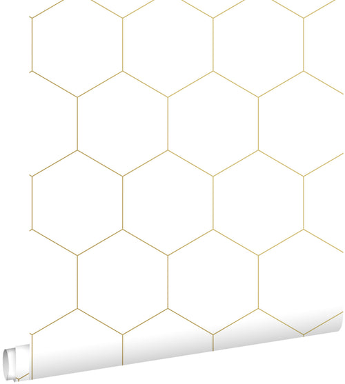 ESTAhome behang hexagon wit en goud - 53 cm x 10.05 m - 139312