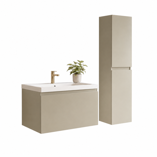 LOMAZOO badmeubelset Sorrento - met hoge kast & witte wastafel - greige - 80 cm