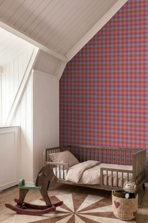 ESTAhome behang ruiten paars, roze en blauw - 50 x 900 cm - 132063