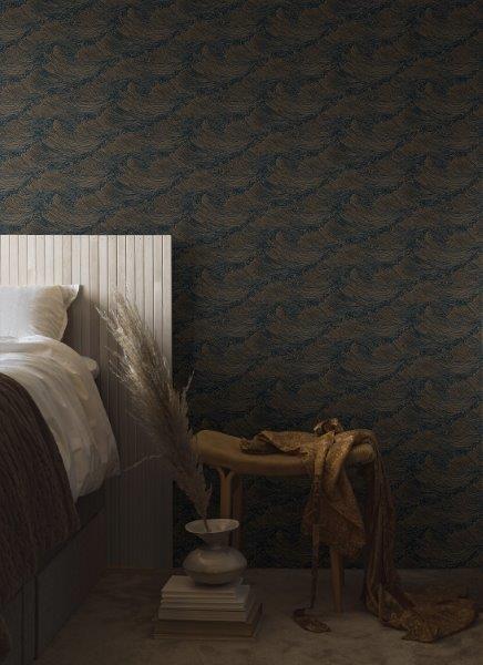 Borastapeter behang 3d golvende lijnen vergrijsd blauw - 53 cm x 10.05 m - 660304 - vtwonen shop