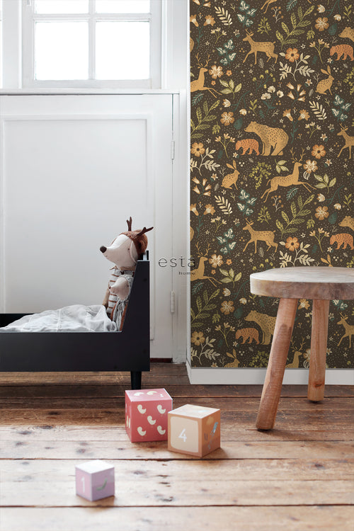 ESTAhome behang bos met bosdieren bruin en beige - 53 cm x 10.05 m - 139526