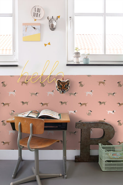 ESTAhome behang honden roze en bruin - 50 x 900 cm - 131380