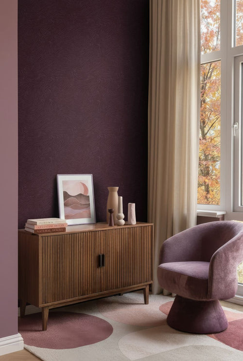 ESTAhome behang 3d golvende lijnen aubergine paars - 53 cm x 10.05 m - 131367