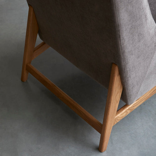Tikamoon Fauteuil van massief eikenhout en grijs fluweel - Grijs