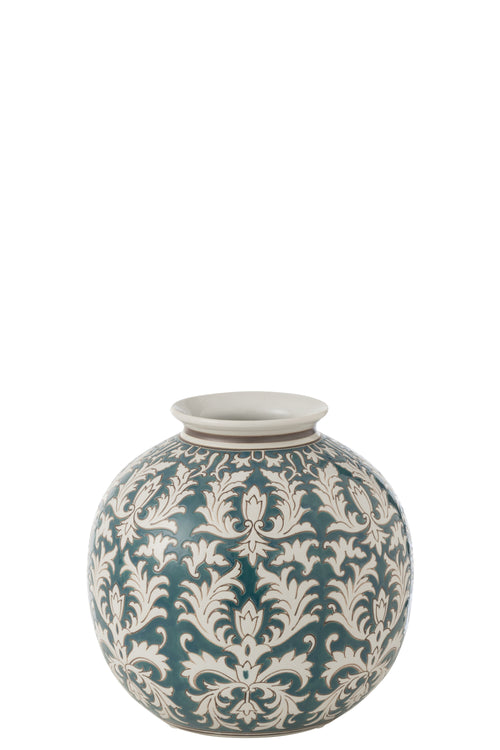 J-Line vaas Victoria Rond - porselein - groen/wit - Ø 26 cm