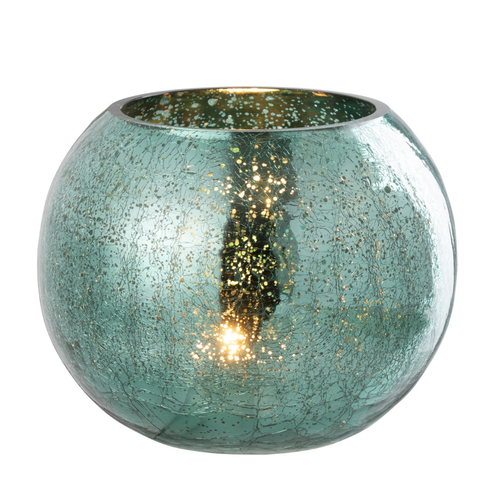 J-Line theelichthouder bal craquelé - glas - watergroen - large