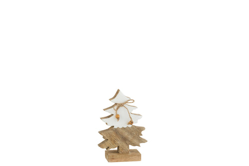 J-Line decoratie Kerstboom Touw - hout - wit/naturel - small - 2 stuks