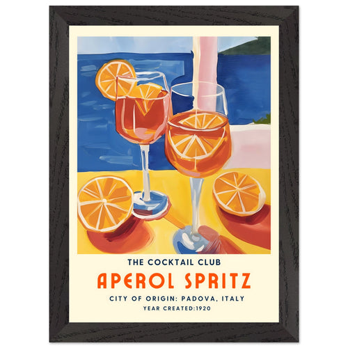 Artfulprints Poster met Lijst Aperol Spritz - The cocktail club I   - A4 21x29.7 cm - Meerkleurig