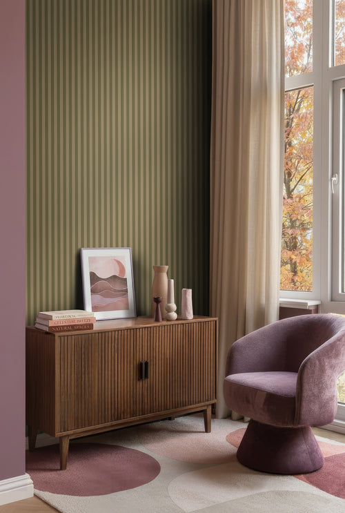 ESTAhome behang strepen khaki groen - 50 x 900 cm - 131912