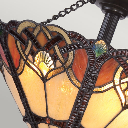 Elstead Cambridge - 2-lichts semi-inbouw plafondlamp vintage brons, Tiffany glas, E27