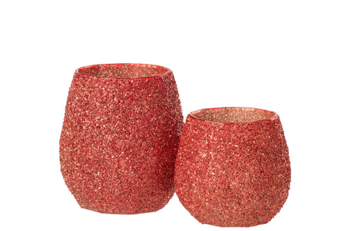 J-Line theelichthouder - glas - rood - large