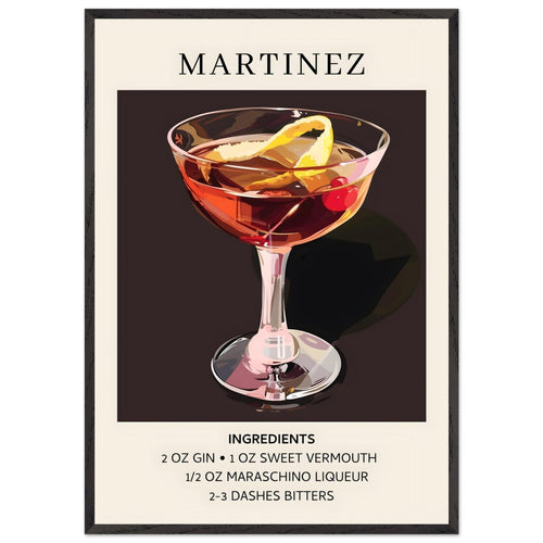 Artfulprints Poster met Lijst Martinez cocktail - Ingrediënten   - 70x100 cm - Zwart