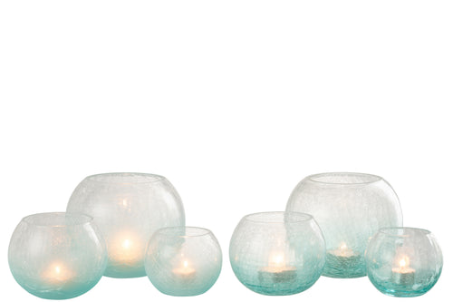 J-Line windlicht Bol Craquelé - glas - blauw - large - 2 stuks - vtwonen shop