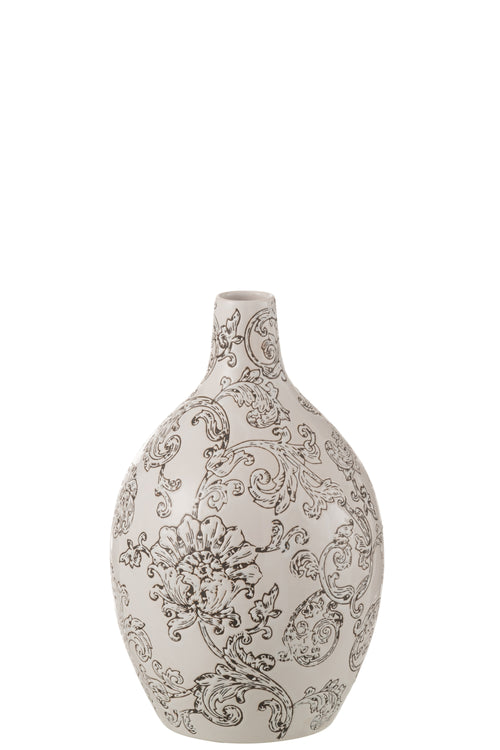 J-Line vaas Zen Rond - porselein - wit/zwart - 30 cm hoog - vtwonen shop