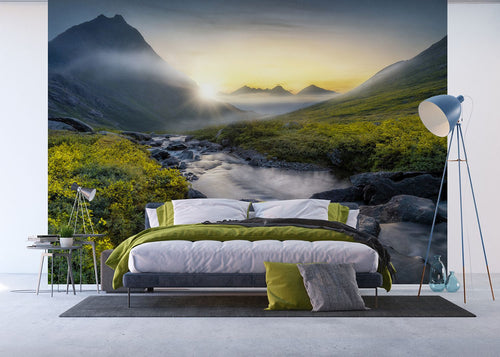 Sanders & Sanders fotobehang berglandschap groen, grijs en geel - 375 x 270 cm - 601030