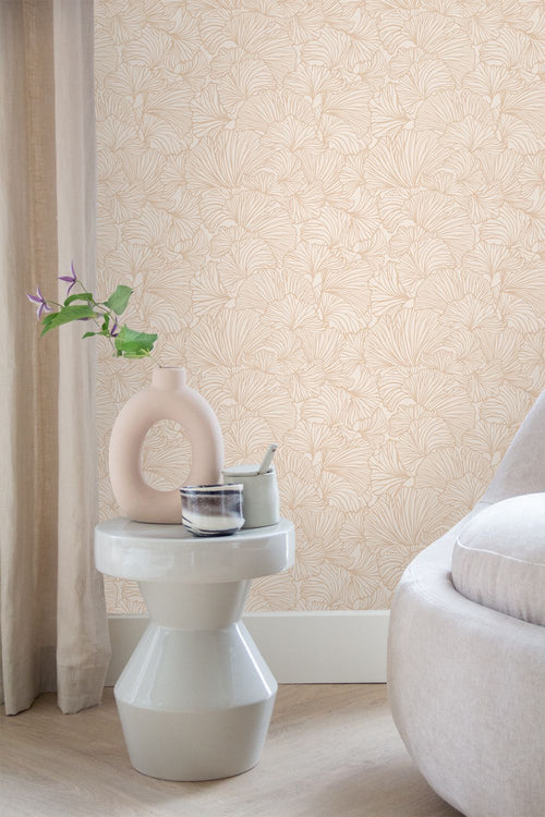 ESTAhome behang ginkgo bladeren zand beige en licht terracotta - 53 cm x 10.05 m - 139488