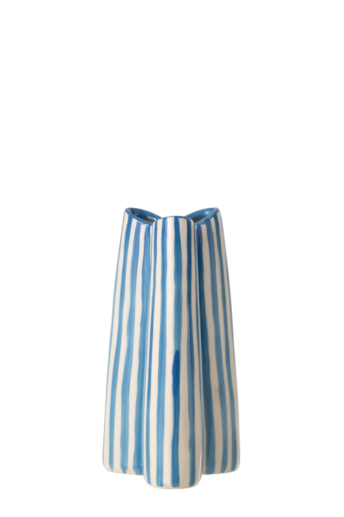 J-Line vaas Gestreept - keramiek - wit/blauw - small