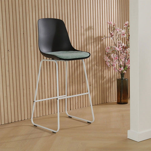 Nolon Nino-Liv Barkruk Zwart - Zacht Groen Kussen - Wit Frame - 65 cm