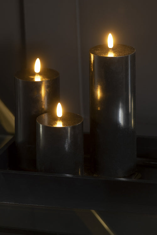 J-Line kaars - zwart - small - LED lichtjes