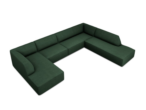 Micadoni Panoramische hoekbank rechts Ruby 7-zits, structurele stof, groente - 273x366x69cm