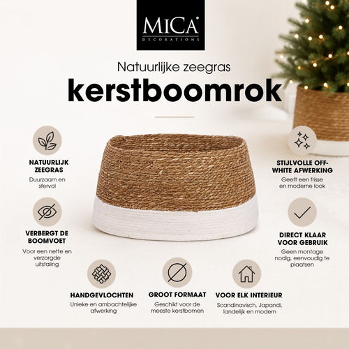 Mica Decorations Kerstboomrok Ø58 x H26 cm - Kerstboom Rok Zeegras - Kerstboommand Off White