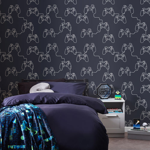 Next vliesbehang Gamer Doodle blauw 10mx52cm