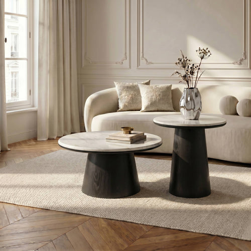 Premium Interiors - Bijzettafel VERO - multiplex en marmer wit marmer en zwart hout 50cm
