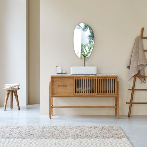Tikamoon Badkamermeubel van massief teakhout en premium terrazzo 125 cm - Naturel