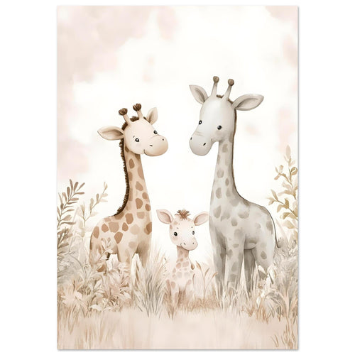 Artfulprints Poster Giraffen familie   - 50x70 cm - Taupe
