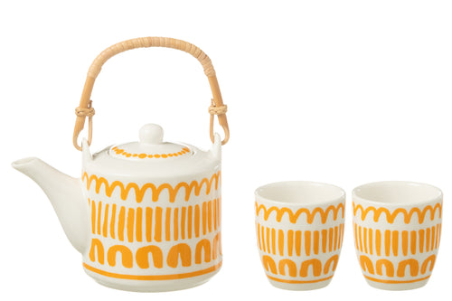 J-Line kop + theepot Strepen set - keramiek - oranje - giftbox van 3