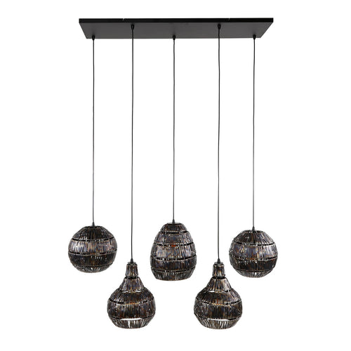Giga Meubel Hanglamp Strip - Zwart/Bruin Metaal - 5-Lichts - 130x30x150cm