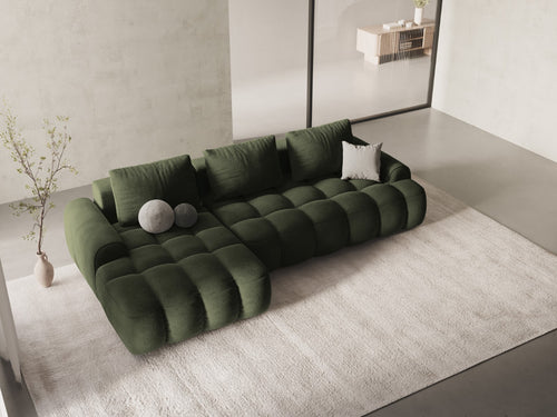Cosmopolitan Design Uitklapbare hoekbank links met opbergdoos Linz 3-zits, flueel groente - 142x275x84cm