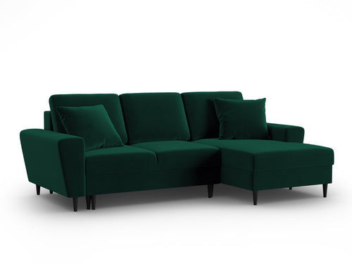 Cosmopolitan Design Converteerbare hoekbank rechts met opbergdoos Kyoto 4-zits, flueel flessengroen - 145x241x88cm