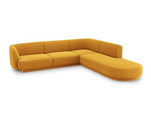 Micadoni rechter hoekbank Miley 6-zits, flueel, geel - 248x255x70cm