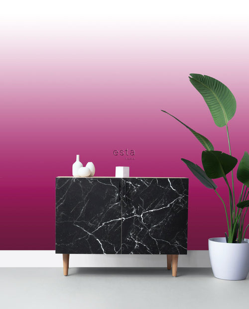 ESTAhome fotobehang kamerhoog dip dye kleurverloop fuchsia roze en mat wit - 100 x 279 cm - 158819