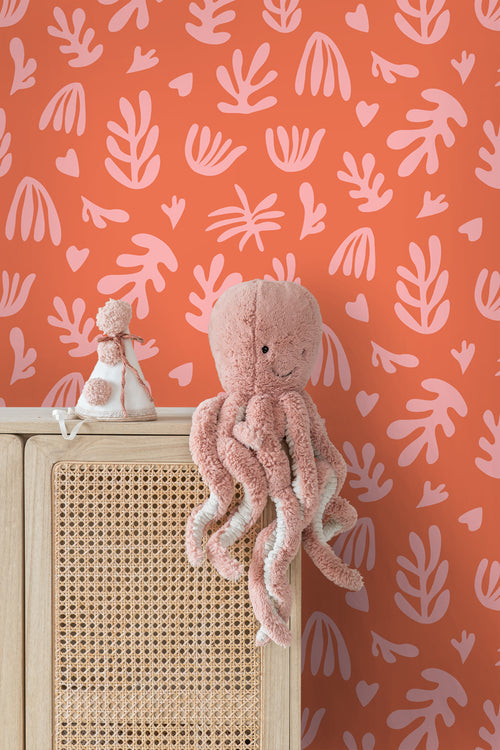 ESTAhome behang planten in Matisse stijl oranje en roze - 50 x 900 cm - 131021 - vtwonen shop