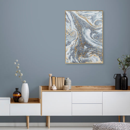 Art for the Home Canvas met handgeschilderde details - Marble effect - 70x50cm - Blauw/Goud - vtwonen shop