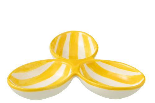 J-Line serveerschaal Granada Stripes Clover - keramiek - wit/geel
