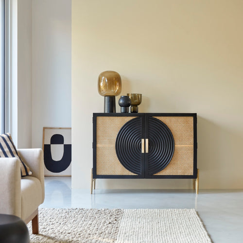 Tikamoon Buffetkast van massief zwart mangohout en rotan 115 cm - Zwart - vtwonen shop