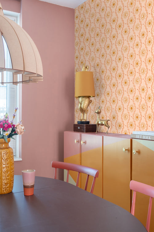 ESTAhome behang retro ornamenten roze, oranje en geel - 50 x 900 cm - 131715
