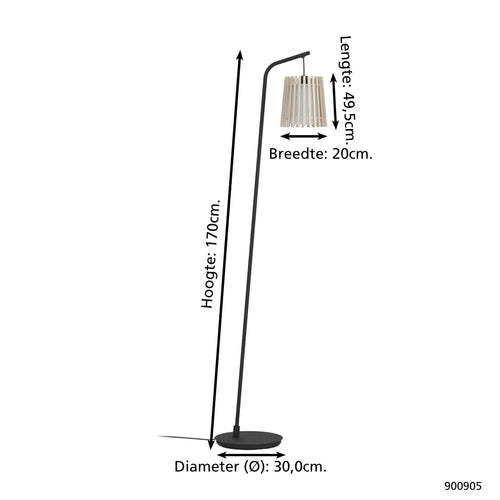 EGLO vloerlamp Fattoria - e27 - 170 cm - zwart/bruin/wit - vtwonen shop