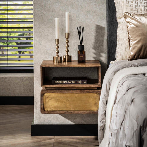 Giga Meubel Nachtkastje Brass - Naturel Hout - 40x30x33cm - vtwonen shop