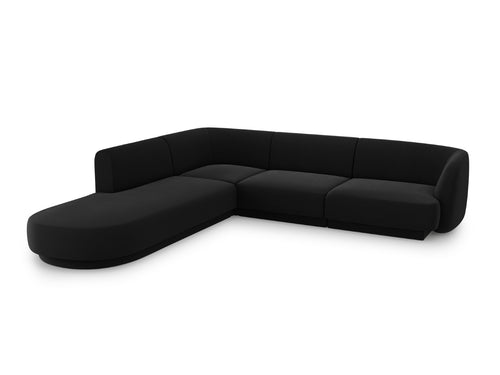 Micadoni linker hoekbank Miley 6-zits, flueel, zwart - 248x255x70cm