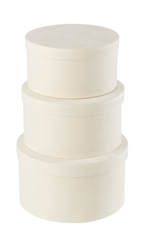 J-Line doos Rond Plat - fluweel/papier - wit - 3 stuks - vtwonen shop