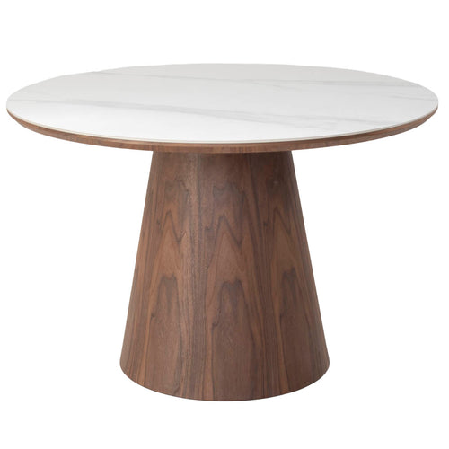 Giga Meubel Eettafel Alba - Wit Keramiek/Walnoot - Ø115x77cm